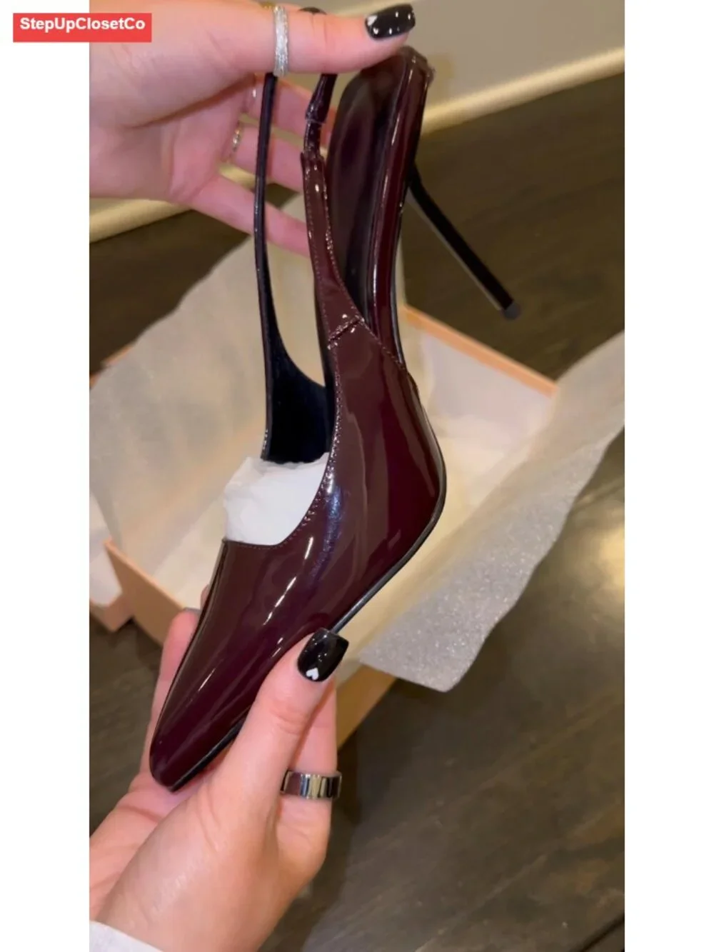 Women's Patent Leather Pointed Toe Slingback Heels Slip On Pumps 4.13